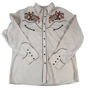 Rangers Original Mens Western Ranchwear Shirt XXL Cream Embroidered Long Sleeve